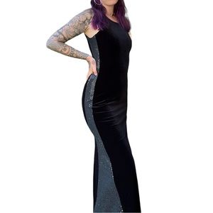 Whimsygoth 80s Vintage Black Velour Sequin Formal Dress • Size Medium 🪄🖤